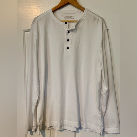 Banana Republic Other - Banana Republic White Henley Men’s L Shirt – Supima Cotton Long Sleeve
